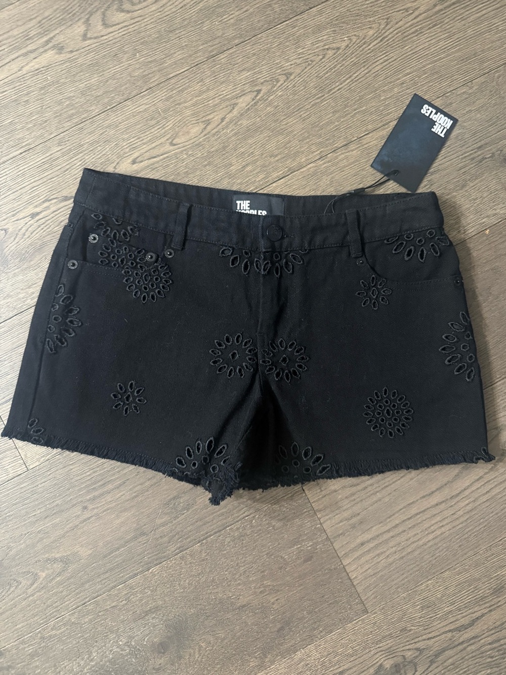 The Kooples Black Embroidered Eyelet Denim Shorts. NWT